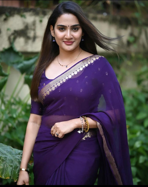 Women's Designer Viscose Chinon Saree | Heavy Pure Jacquard Zari Work Blouse Piece