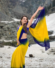 Ombre Dual-Tone Georgette Saree in Vibrant Yellow & Royal Blue | Banglore Silk Blouse
