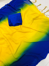 Ombre Dual-Tone Georgette Saree in Vibrant Yellow & Royal Blue | Banglore Silk Blouse