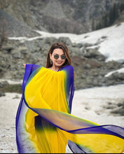 Ombre Dual-Tone Georgette Saree in Vibrant Yellow & Royal Blue | Banglore Silk Blouse