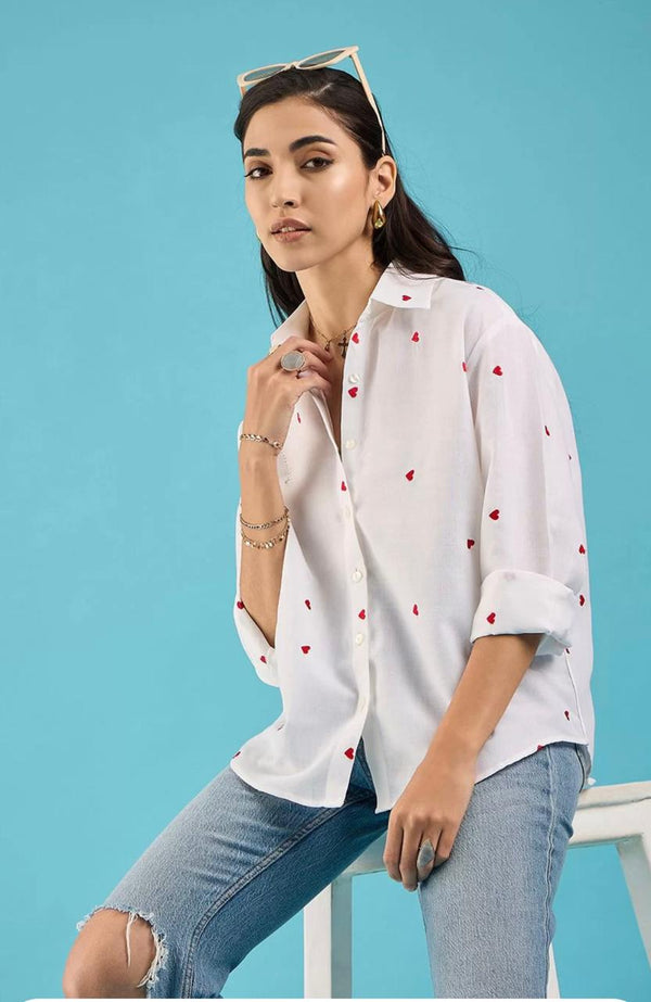 Women's & Girls' Rayon Full Sleeve Shirt - Breathable Relaxed Fit Casual Top Striped or Printed Long Sleeve