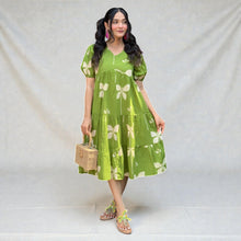 Kaurvaki's Pure Cotton A-Line Midi Dress for Women Printed Casual Middy, Knee Length RM-09