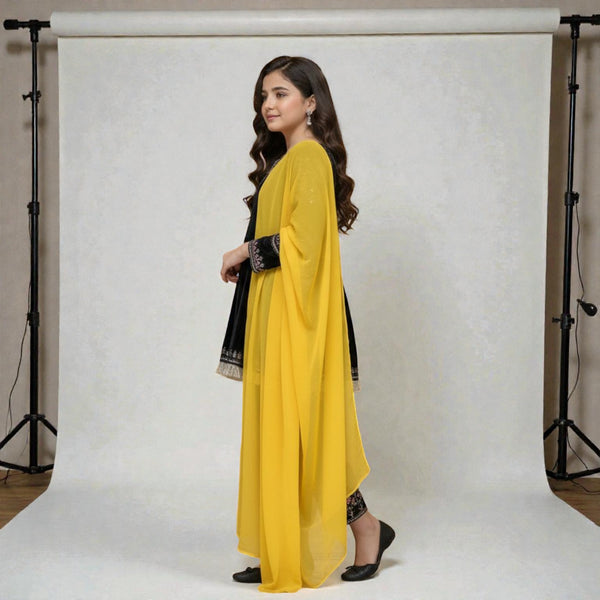 Luxury Viscose Velvet Heavy Sequence Work Full Sleeve Kurti, Pants & Dupatta Set OC-4