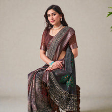 Linen Cotton Floral  Digital Printed Pattern Soft & Lightweight Saree with Unstitched Blouse Piece AB-4