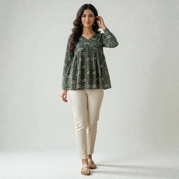 Professional Cotton Printed Top with Full Sleeves RM8-1