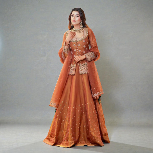 Designer Long Top with Flared Lehenga & Fancy Dupatta Party Wear Lehenga Set ZB-10