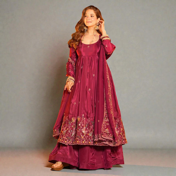 Designer Crepe Silk Anarkali Ethnic Suit with Palazzo Pant and Soft Dupatta KD-4