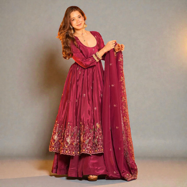 Designer Crepe Silk Anarkali Ethnic Suit with Palazzo Pant and Soft Dupatta KD-4