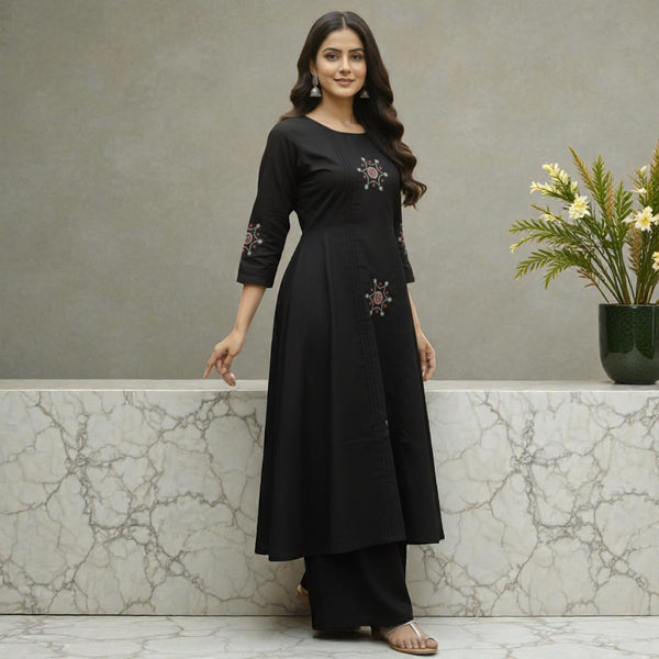 Women Premium Traditional Indian Black Kurti Palazzo Set RM-2