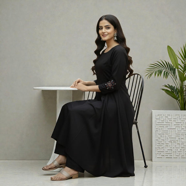 Women Premium Traditional Indian Black Kurti Palazzo Set RM-2