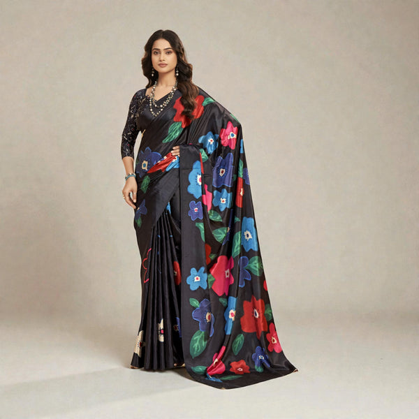 Malai Crepe Silk Saree Superior Soft & Smooth Texture High-Quality Satin Finish Designer Saree AB-7