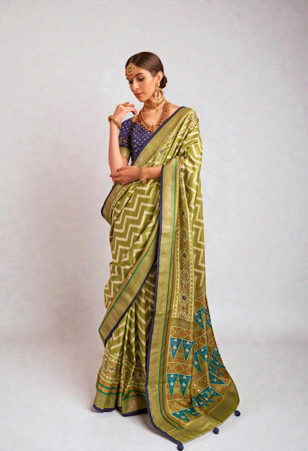 Pure Silk Patola Saree Traditional Indian Wedding Wear Intricate Ikkat Pattern with Luxurious Patola Silk AB-6