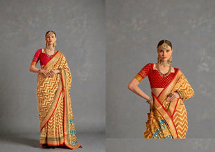 Pure Silk Patola Saree Traditional Indian Wedding Wear Intricate Ikkat Pattern with Luxurious Patola Silk AB-6