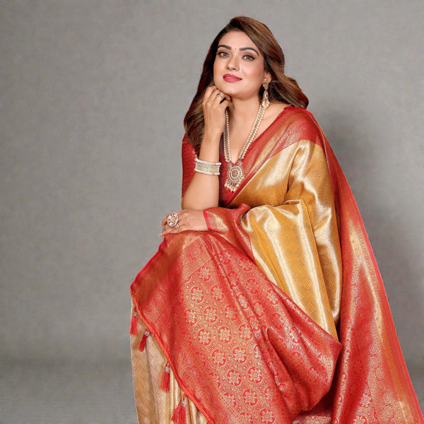 Premium Pure Banarasi Tissue Silk Sarees With All Over Weaving Butties VE-14