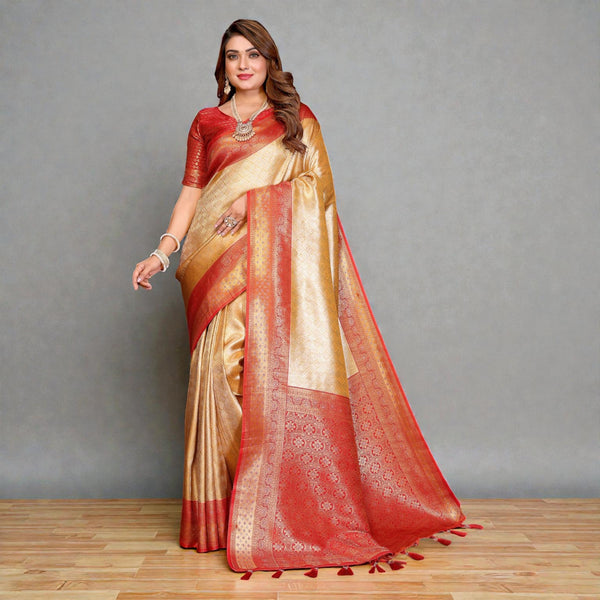 Premium Pure Banarasi Tissue Silk Sarees With All Over Weaving Butties VE-14