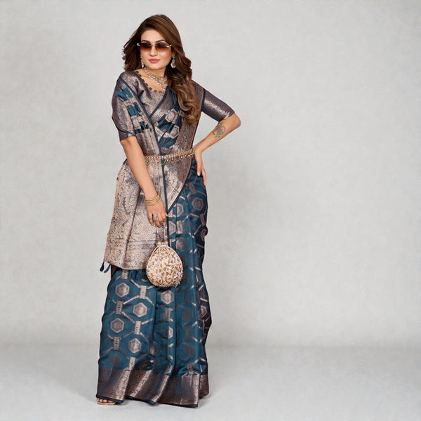 Designer Soft Organza Silk Saree  Banarasi Style Weaving with Shimmer Finish Superior Quality Party Wear Saree VE-13