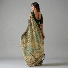 Traditional Tribal Warli Inspired Digital Printed Design With Olive Green Earthy Tones Soft Georgette Saree AB-9