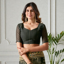 Traditional Tribal Warli Inspired Digital Printed Design With Olive Green Earthy Tones Soft Georgette Saree AB-9