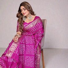 Women's Pure Dola Silk Saree with Handmade Bandhej Elegant Wedding Wear Saree VE-02