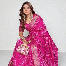 Women's Pure Dola Silk Saree with Handmade Bandhej Elegant Wedding Wear Saree VE-02