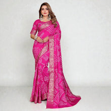 Women's Pure Dola Silk Saree with Handmade Bandhej Elegant Wedding Wear Saree VE-02