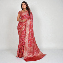 Traditional Bandhej Print with All over Zari Weaving BorderParty Wear Satin Silk Saree VE-03