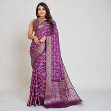 Traditional Bandhej Print with All over Zari Weaving BorderParty Wear Satin Silk Saree VE-03