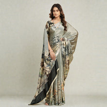 Digital Floral Print Malai Crepe Saree Premium Soft Silk Flowy Drape Elegant Cocktail & Evening Party Wear Saree AB-18