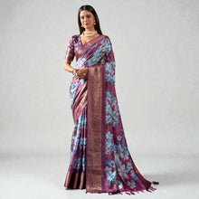 Soft Lichi Silk Saree Rich Traditional Zari Border & Floral Printed Glamour Luxury Bridal Party Wear Saree AB-17