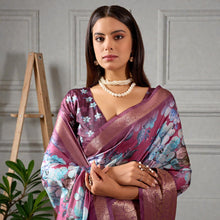 Soft Lichi Silk Saree Rich Traditional Zari Border & Floral Printed Glamour Luxury Bridal Party Wear Saree AB-17