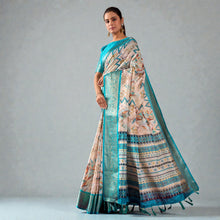 Lichi Silk Saree featuring an Exquisite Combination of Modern Digital Print and Rich Traditional Zari Woven Border AB-16