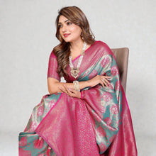 Pure Banarasi Tissue Silk Rich Paithani Border & Pallu Gold Weaving Butties Premium Contrast Bridal Saree VE-11