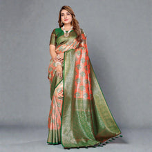 Pure Banarasi Tissue Silk Rich Paithani Border & Pallu Gold Weaving Butties Premium Contrast Bridal Saree VE-11