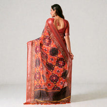 Premium Linen Cotton Saree Rich Ikat Digital Print with Elegant Patola Style Border Soft & Breathable Ethnic Wear for Women AB-15