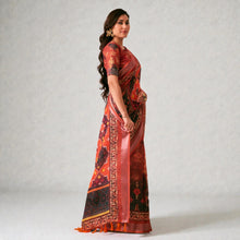 Premium Linen Cotton Saree Rich Ikat Digital Print with Elegant Patola Style Border Soft & Breathable Ethnic Wear for Women AB-15