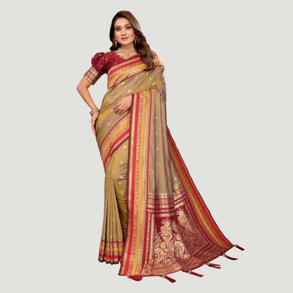 Pure Handloom Kalamkari Silk Saree Traditional Pen Kalamkari Floral Art with Zari Woven Border Flowy & Soft Silk Festive Wear VE-13