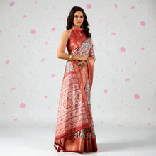 Premium Soft Lichi Silk Saree with Patola Geometric Print Rich Zari Woven Border Designer Saree AB-13