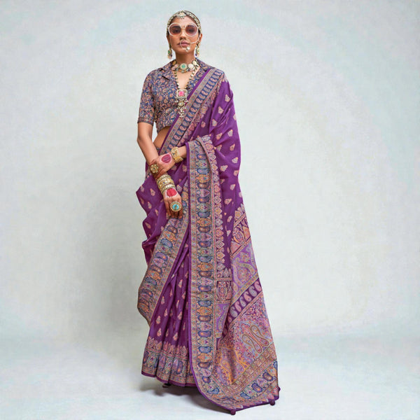 Premium Silk Blend Saree for Women Elegant Rich Zari Border & Woven Butti Work Traditional Wedding & Festive Wear AB-19