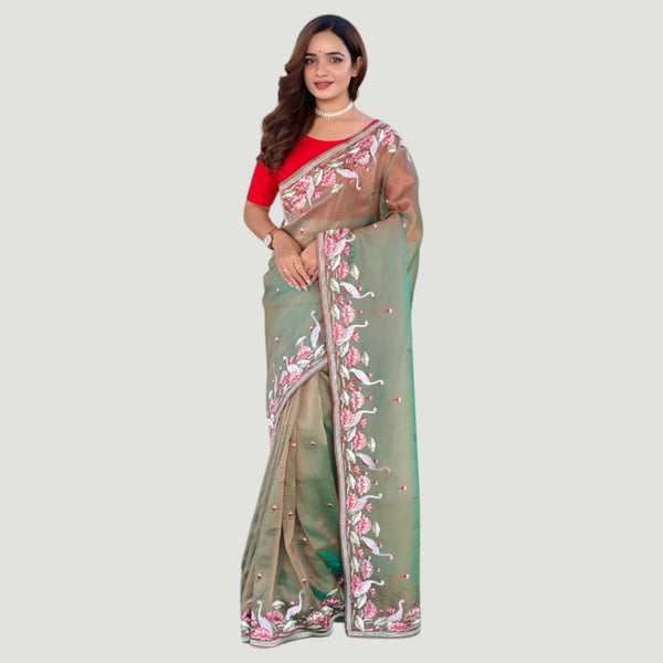 Kaurvaki's Royal Gabanna Silk Saree for Women Dual-Tone Shiny Finish Rich Zari Weaving & Multithread Embroidery TS-10