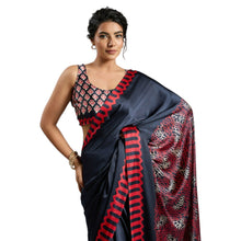 Premium Pure Satin Silk Saree with Authentic Ajrakh Hand-Block Print Luxury Traditional Ethnic Wear for Women AB-41