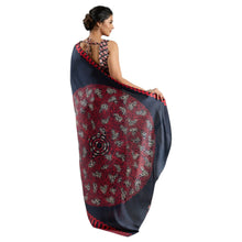 Premium Pure Satin Silk Saree with Authentic Ajrakh Hand-Block Print Luxury Traditional Ethnic Wear for Women AB-41