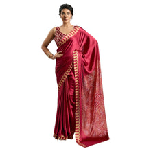 Premium Pure Satin Silk Saree with Authentic Ajrakh Hand-Block Print Luxury Traditional Ethnic Wear for Women AB-41