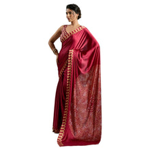 Premium Pure Satin Silk Saree with Authentic Ajrakh Hand-Block Print Luxury Traditional Ethnic Wear for Women AB-41