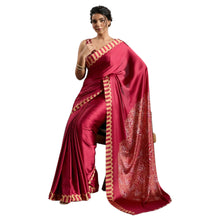 Premium Pure Satin Silk Saree with Authentic Ajrakh Hand-Block Print Luxury Traditional Ethnic Wear for Women AB-41