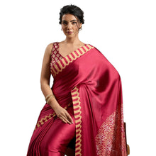 Premium Pure Satin Silk Saree with Authentic Ajrakh Hand-Block Print Luxury Traditional Ethnic Wear for Women AB-41