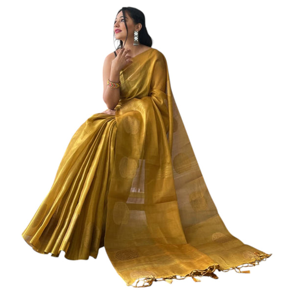 Pure Tissue Silk Saree with Zari Weaving, Running Blouse & Elegant Butti Border TS-14