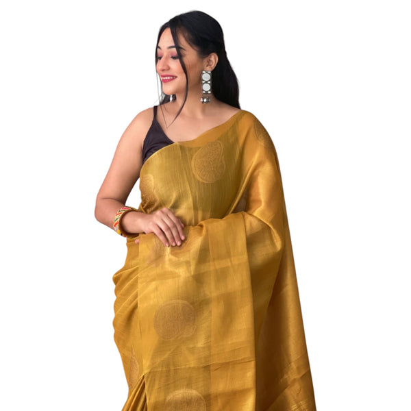 Pure Tissue Silk Saree with Zari Weaving, Running Blouse & Elegant Butti Border TS-14