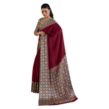 Pure Ajrakh Modal Satin Saree Hand Block Printed Traditional Motifs with Rich Zari Border AB-53