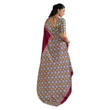 Pure Ajrakh Modal Satin Saree Hand Block Printed Traditional Motifs with Rich Zari Border AB-53