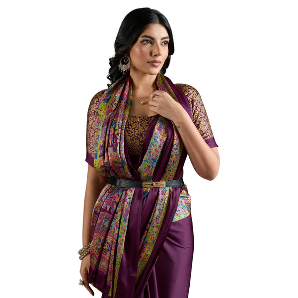 Pure Ajrakh Modal Satin Saree With Stylish blouse in Traditional Earthy Motifs AB-58